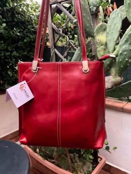Torebka skórzana VERA PELLE plecaczek red