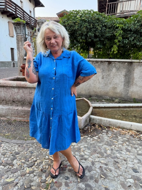 Sukienka BABET len niebieska