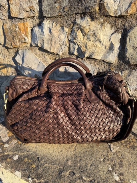 Torebka skórzana PLECIONKA 2 czekolada