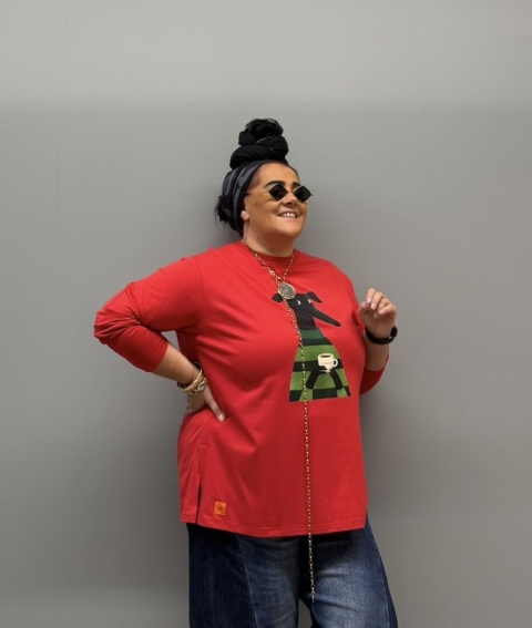 Longsleeve bluzka UPSALA Rivabella PIES LUK czerwona